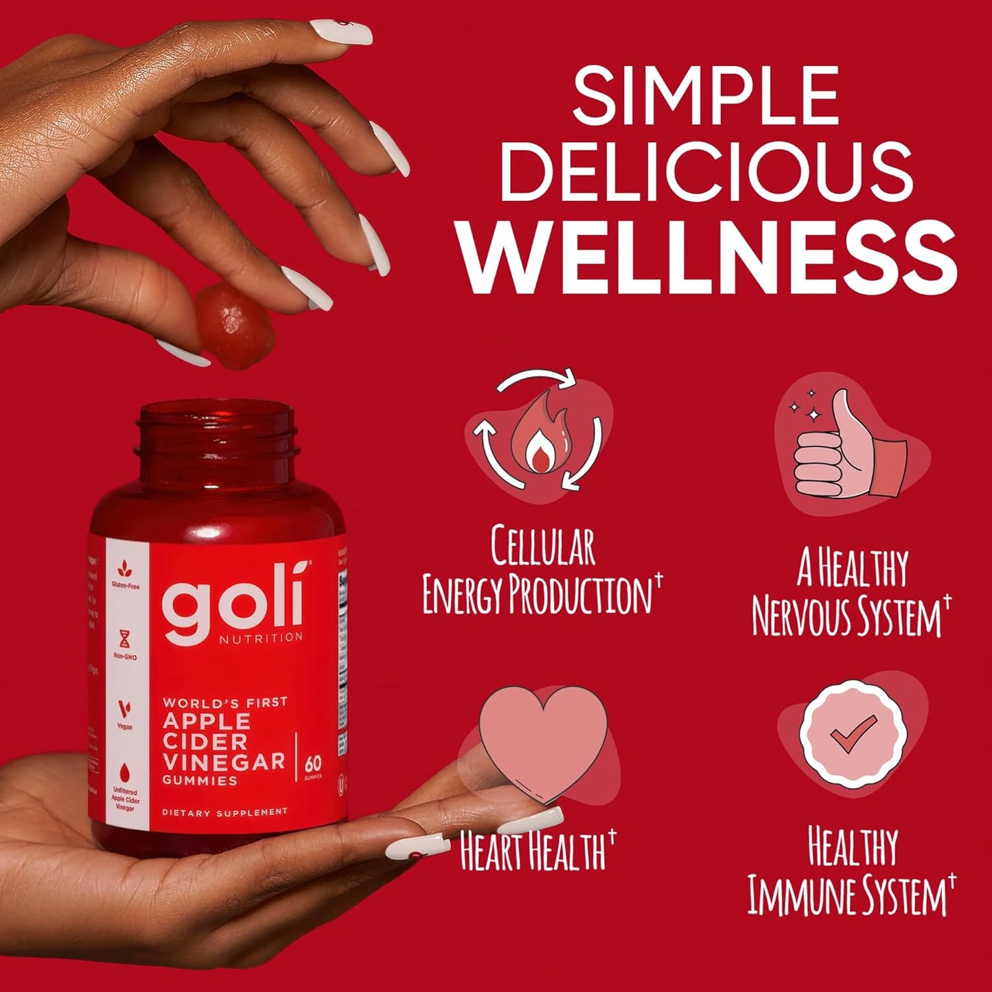 Goli Apple Cider Vinegar Gummies - Worlds First ACV Gummy with Vitamin B12, Beetroot & Pomegranate - Vegan, Non-GMO, Gluten-Free