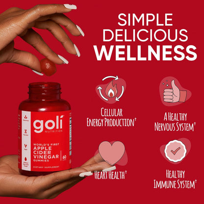 Goli Apple Cider Vinegar Gummies - Worlds First ACV Gummy with Vitamin B12, Beetroot & Pomegranate - Vegan, Non-GMO, Gluten-Free
